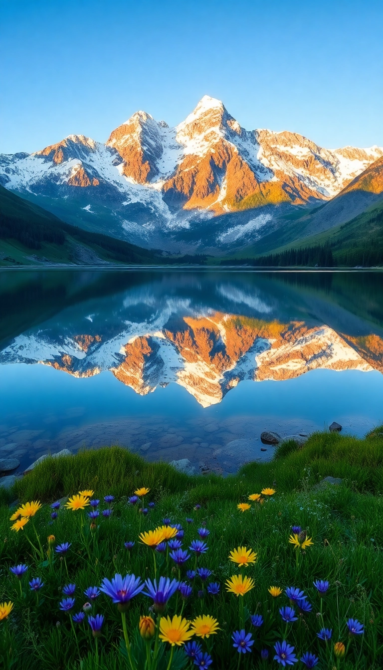 iPhone AI Spring Mountain Reflection Well-Lit Wallpaper